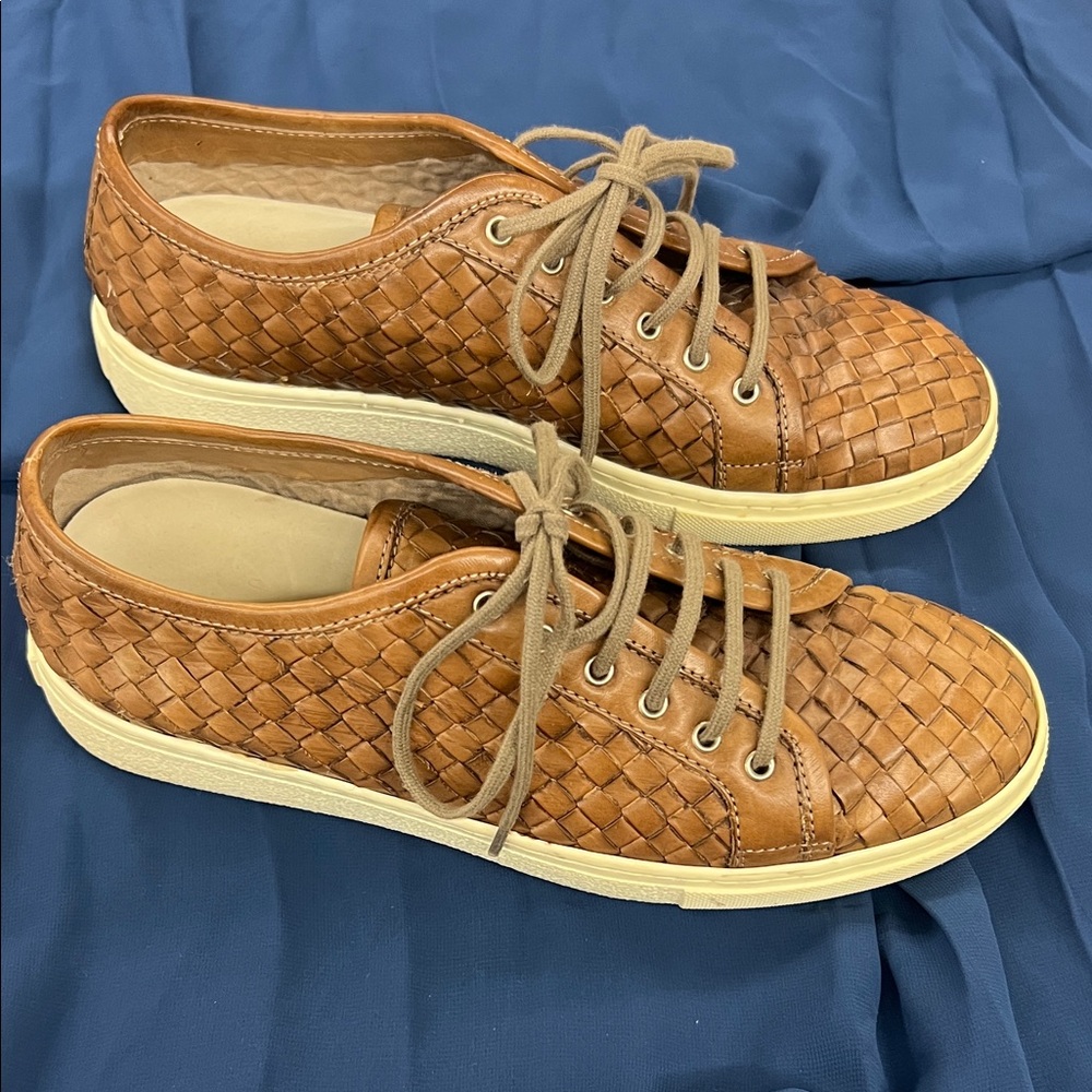 Woven Tan Leather Sneakers
